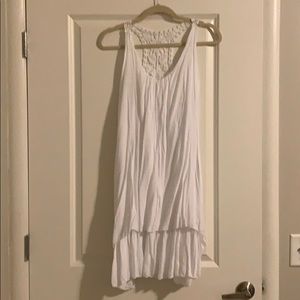 White swim cover up with crochet detail